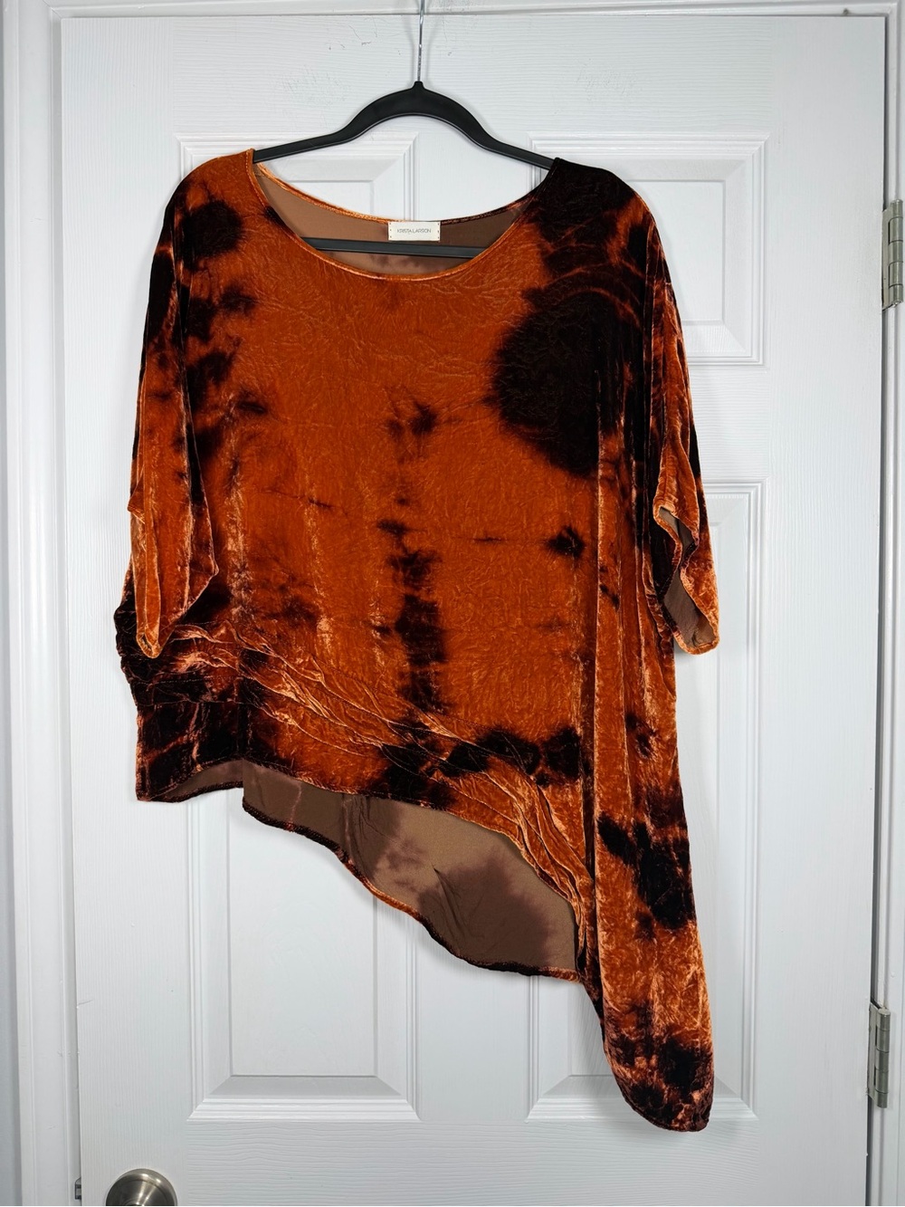 Krista Larson O/S • Orange Velvet Asymmetric Blouse Timeless Lagenlook Luxury.